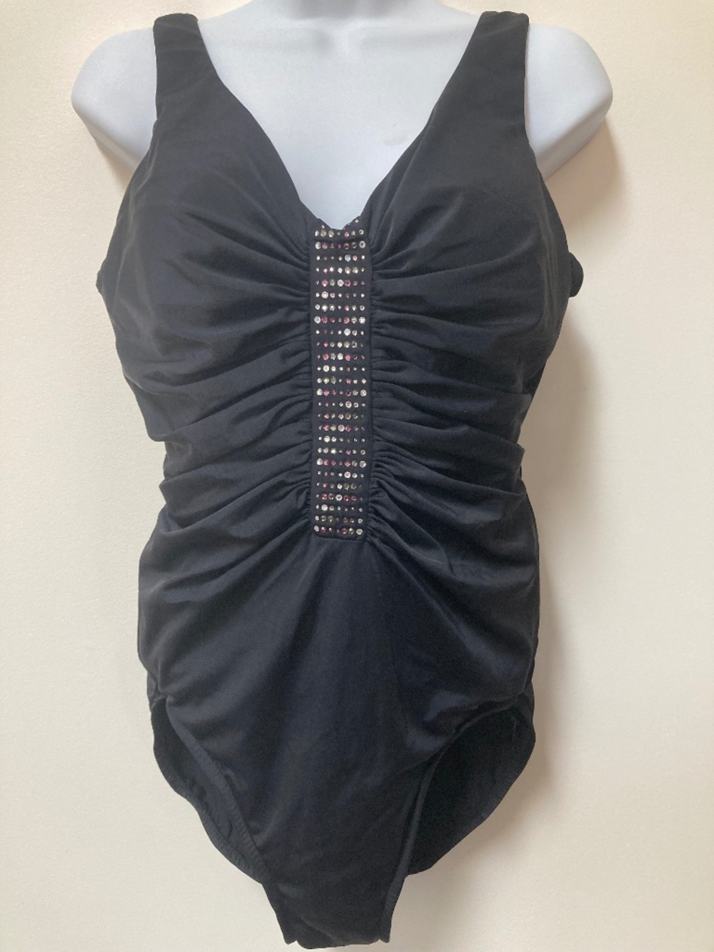 Black Bathing Suit with Front Embellishment, Size L